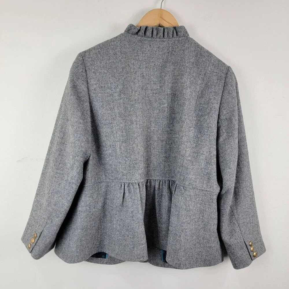 Talbots Grey Wool Blend Ruffle Trim Button Front Blazer Jacket 16 WP Corporate